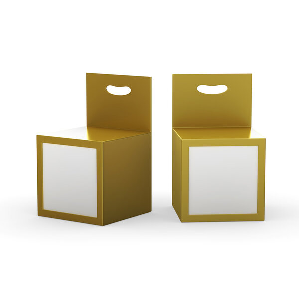 Gold paper box packaging with front window and hanger, clipping