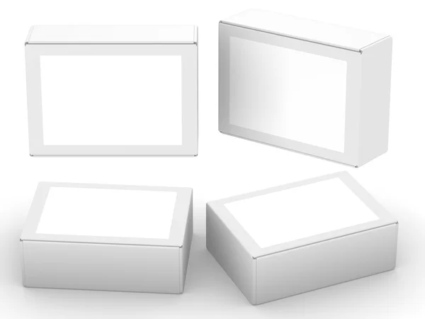 Embalagem caixa de papel branco com etiqueta branca — Fotografia de Stock