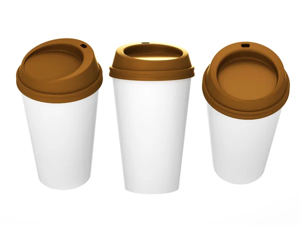茶色キャップ、クリッピング パスを含めると白い空のコーヒー カップ — ストック写真
