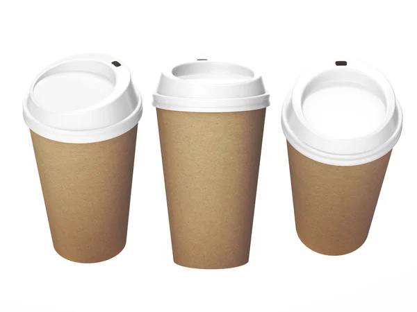 Kaffeetasse aus Kraftpapier mit weißem Deckel, Clip-Pfad inklusive — Stockfoto