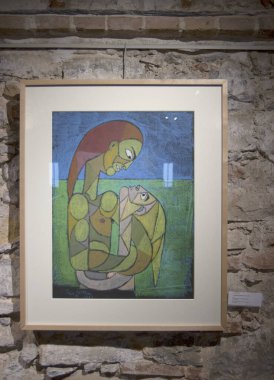 Menton, Artworks in The Bastion Museum by Jean Cocteau.  Innamorati, Color lithograph on Rives vellum