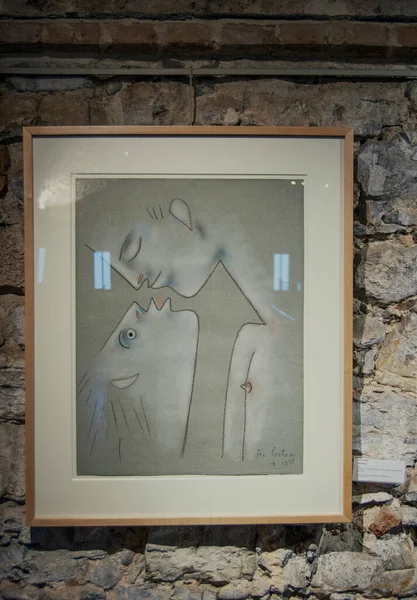 Menton,  Artworks in The Bastion Museum by Jean Cocteau.  Lovers. Color lithograph on Rives vellum.