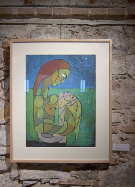 Menton, Artworks in The Bastion Museum by Jean Cocteau.  Innamorati, Color lithograph on Rives vellum