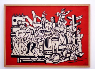 Biot, Fransa Fernand Leger Ulusal Müzesi, 04. - 28. 2011 yılı. Fernand Leger: Kırmızı arka planda büyük geçit töreni. Resim yapmak..