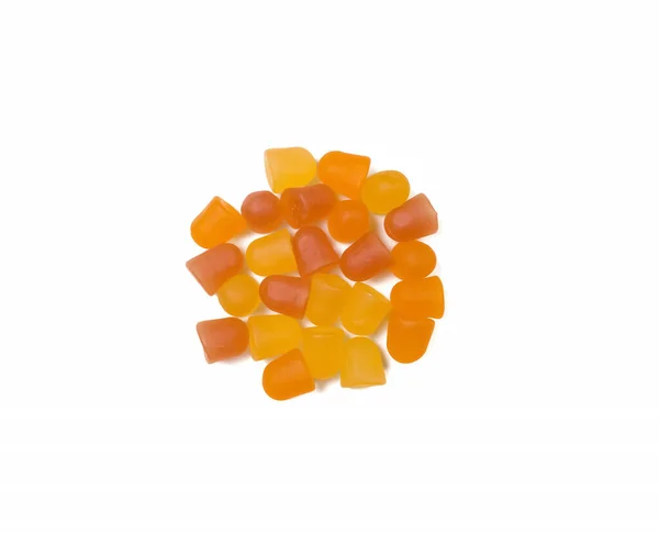 Close Textuur Van Oranje Gele Multivitamine Gummy Witte Achtergrond Gezond — Stockfoto