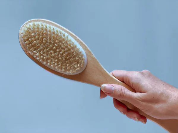 Escova Com Uma Alça Para Massagem Celulite Seca Escovação Mão — Fotografia de Stock