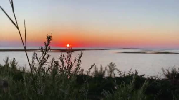 Puesta de sol sobre la bahía del mar. Fenómenos naturales, iluminando el cielo sobre el horizonte — Vídeos de Stock