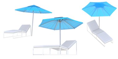 Yaz şezlong ve şemsiye ile beyaz arka plan üzerinde izole yastıklar. Kolay düzenlenebilir tasarımınız için.