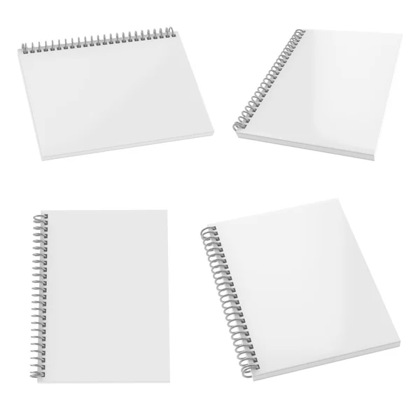 Conjunto de bloco de notas espiral realista em branco isolado em branco. Fácil editável para o seu design . — Fotografia de Stock