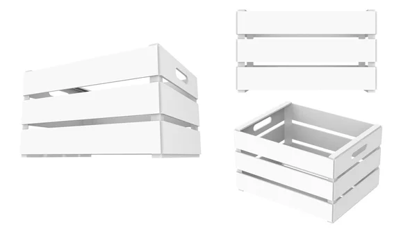 白色木制板条箱空角度和前面分离上白色 Background.Easy 可编辑为您设计. — 图库照片