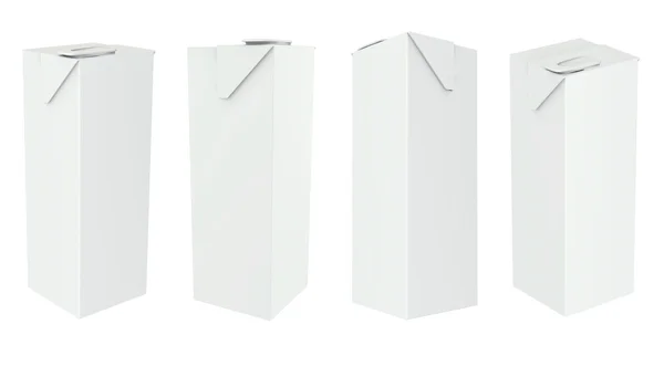 カートン パッケージ ボックスは、空白のホワイト ミルク、ジュース、飲料に白背景分離を設定します。あなたの設計の準備. — ストック写真