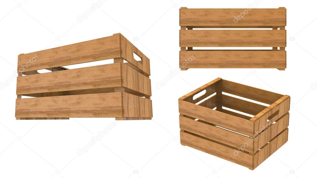 Wooden Crate Empty Perspective And Front Isolated On White Wooden Crate Empty Perspective And Front Isolated On White