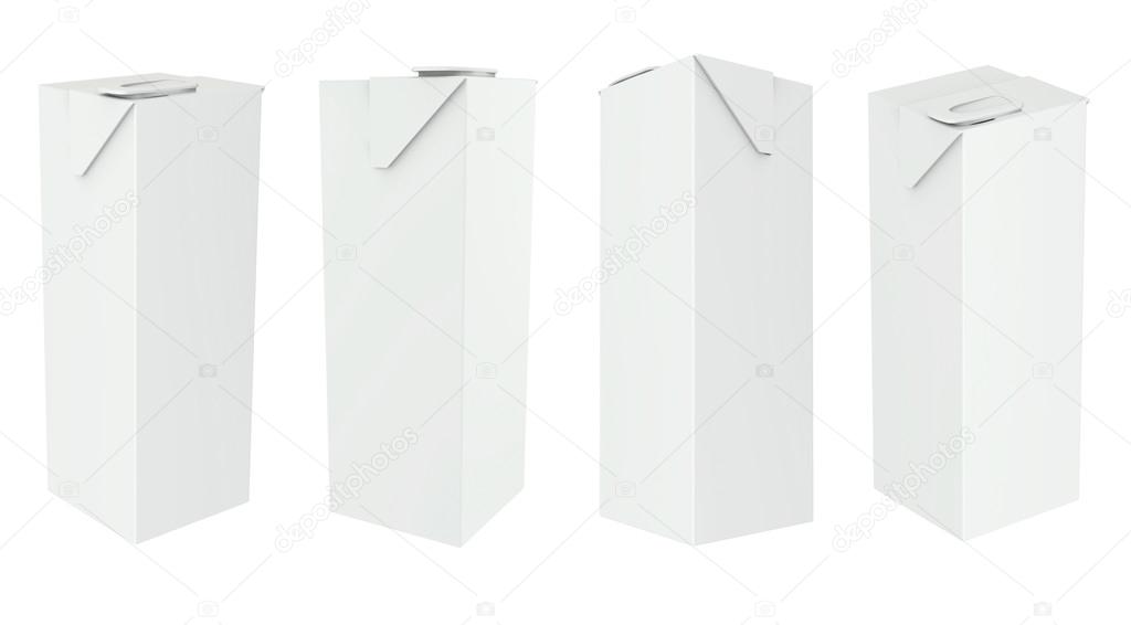 Carton Package boxes set Blank White Milk, Juice, Beverages On White Background Isolated. Ready For Your Design.