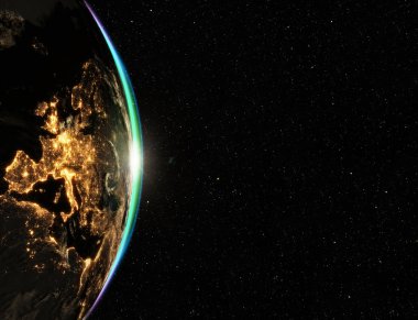 Dünya manzarası üzerinde son derece detaylı epik gündoğumu. 