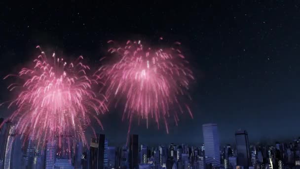 Hurok Képes Tűzijáték Robbanás Ünnepségek Sötét Urban Skyline Háttér Ünnepi — Stock videók