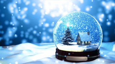 Christmas Snow globe Snowflake with Snowfall on Blue Background clipart