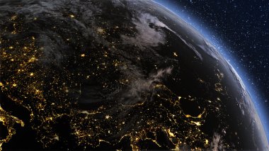 Planet earth Europe bölge gece zaman ve gündoğumu ile