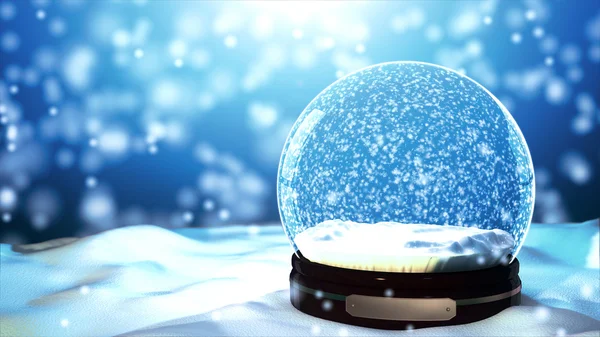 Navidad bola de nieve copo de nieve con nevadas sobre fondo azul —  Fotos de Stock
