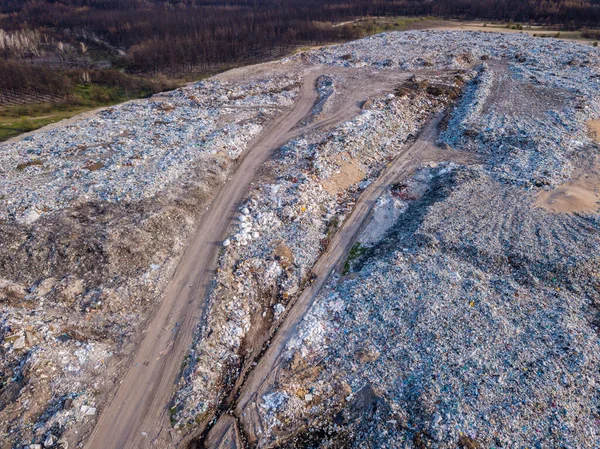 View from the drone of big pile of trash. Ecological concept