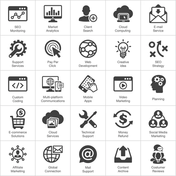 SEO and Development flat icon set — Stock Vector