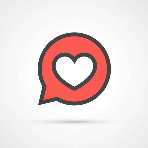 Konuşma balonu kontur simgesinin kalbinde. Vektör