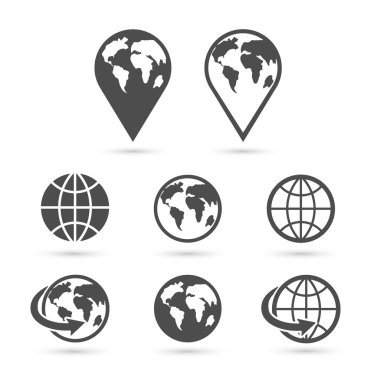 Beyaz izole küre Dünya Icons set. Vektör.