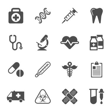 Beyaz arka plan üzerinde tıbbi simgeler. Vektör