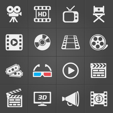 Siyah arka plan üzerine sinema simgeler. Vektör
