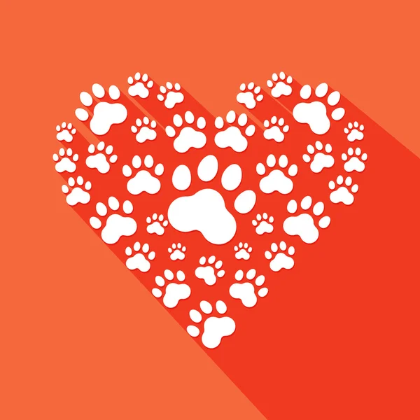 Düz kalp ile evde beslenen hayvan siluet paws. Vektör