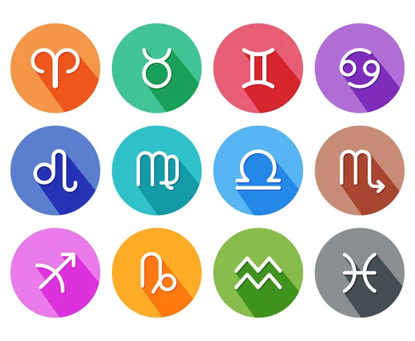 Düz trendy zodyak simgeleri gölgeler ile. Vektör