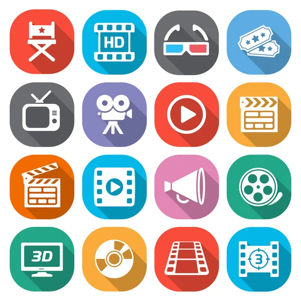 Trendy düz sinema ve film simgeler. Vektör