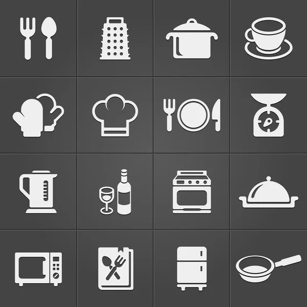 Iconos de cocina sobre fondo negro. Vector — Vector de stock