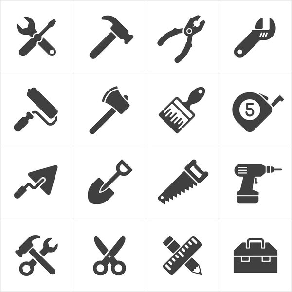 Working Tool and instrument icons white. Vector