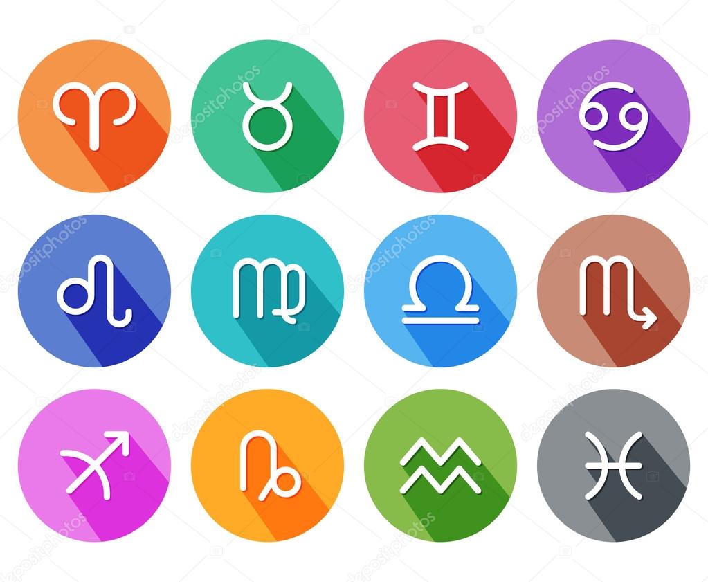Flat trendy zodiac symbols with shadows. Vector