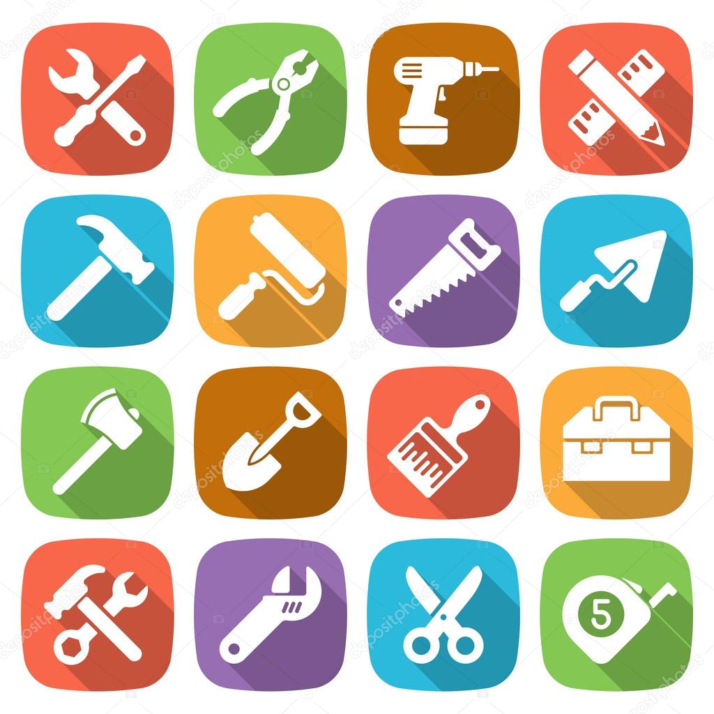 Trendy flat working tools icons. Vector