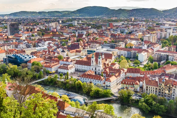 Flygfoto över centrum - Graz, Steiermark, Österrike — Stockfoto