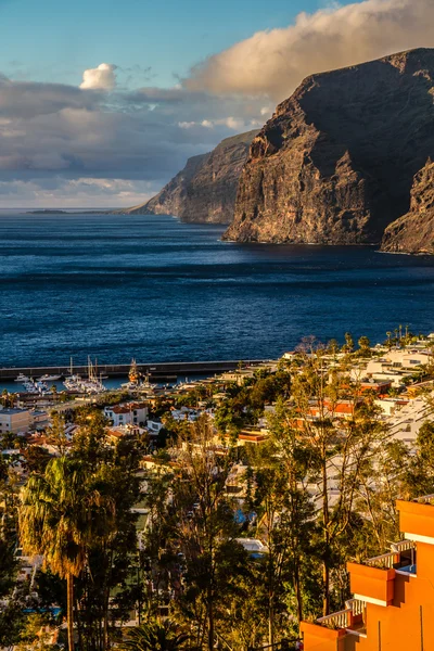 Los Gigantes and City during Sunset-Tenerife, Spain — стоковое фото