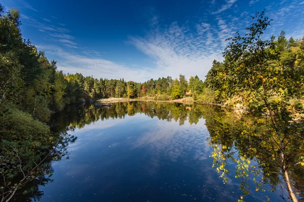 Reflejo del agua de los árboles y el cielo - República Checa — Foto de Stock