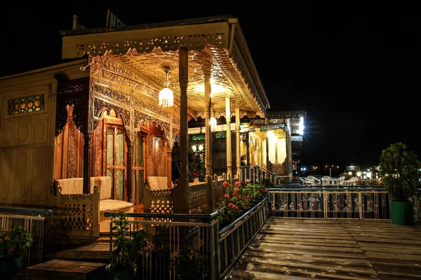 Houseboats Portici di notte-Srinagar, Kashmir, India — Foto Stock