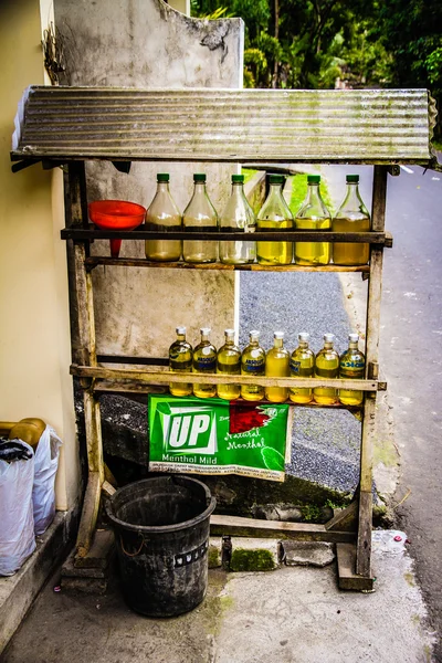 Asian Gas Station - Benzine in Bottles - Indonesia — Stock Photo, Image