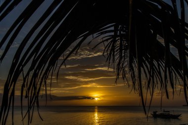 Yellow Sunset with Palm Leaf-Philippines clipart