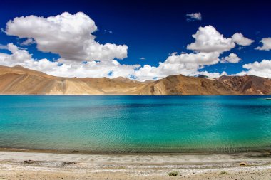 Derin mavi Pangong göl ve dağ-Ladakh