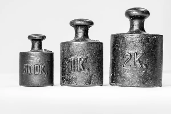 Collectie van Vintage Iron Calibration Weights — Stockfoto