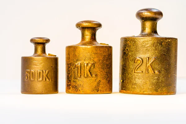 Coleção de Pesos de Calibração Dourada Vintage — Fotografia de Stock