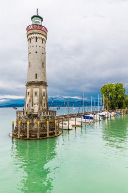 Görünümü bir deniz feneri-Lindau, Konstanz Gölü, Almanya