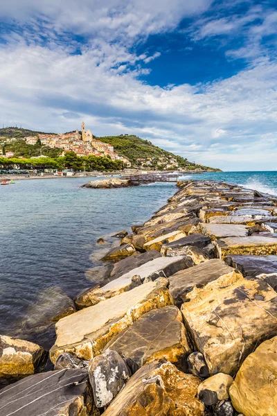 Sten mullvad och Cervo under solnedgången-Cervo, Italien — Stockfoto