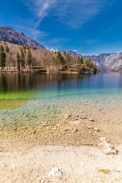 Bohinjsjön med Mountain Range-Slovenien, Europa — Stockfoto