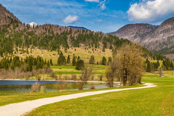 Venkovské krajiny a cestu kolem Bohinj Slovinsko — Stock fotografie