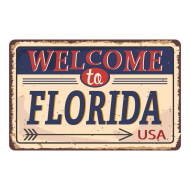 Florida 'ya hoş geldiniz - Vektör illüstrasyonu - Paslı metal işareti
