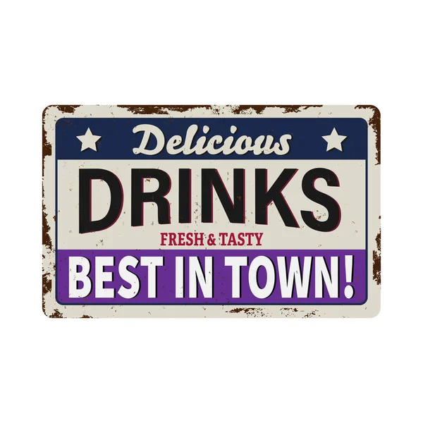 Vintage Style Vector Metal Sign - DRINKS - Grunge effects can be easily removed for a brand new, clean design. — Stock Vector